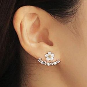 Silver Crystal Flower Jacket Earrings